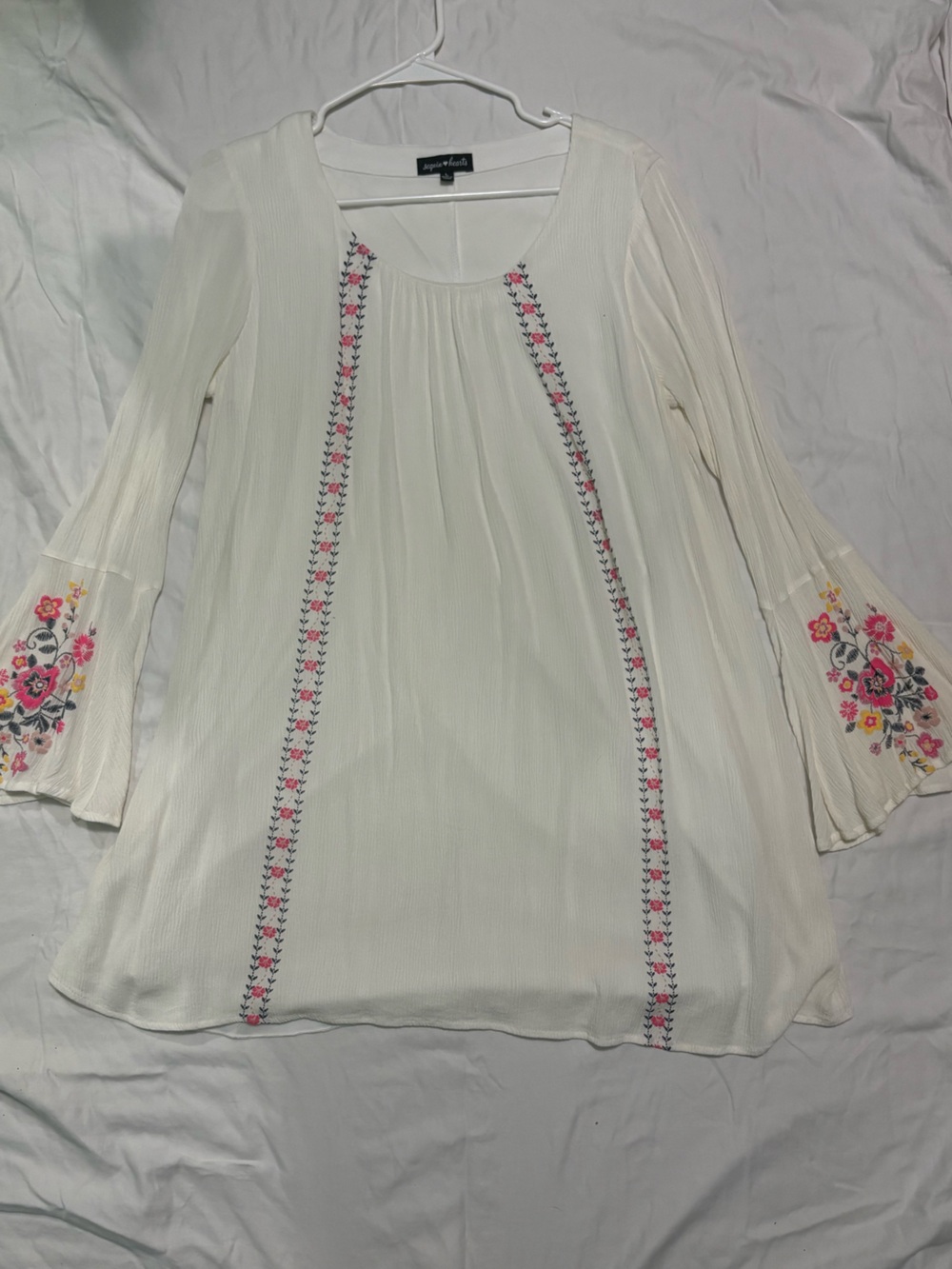 Sequin Hearts Cream Maxi Dress with Pink & Yellow Floral Embroidery